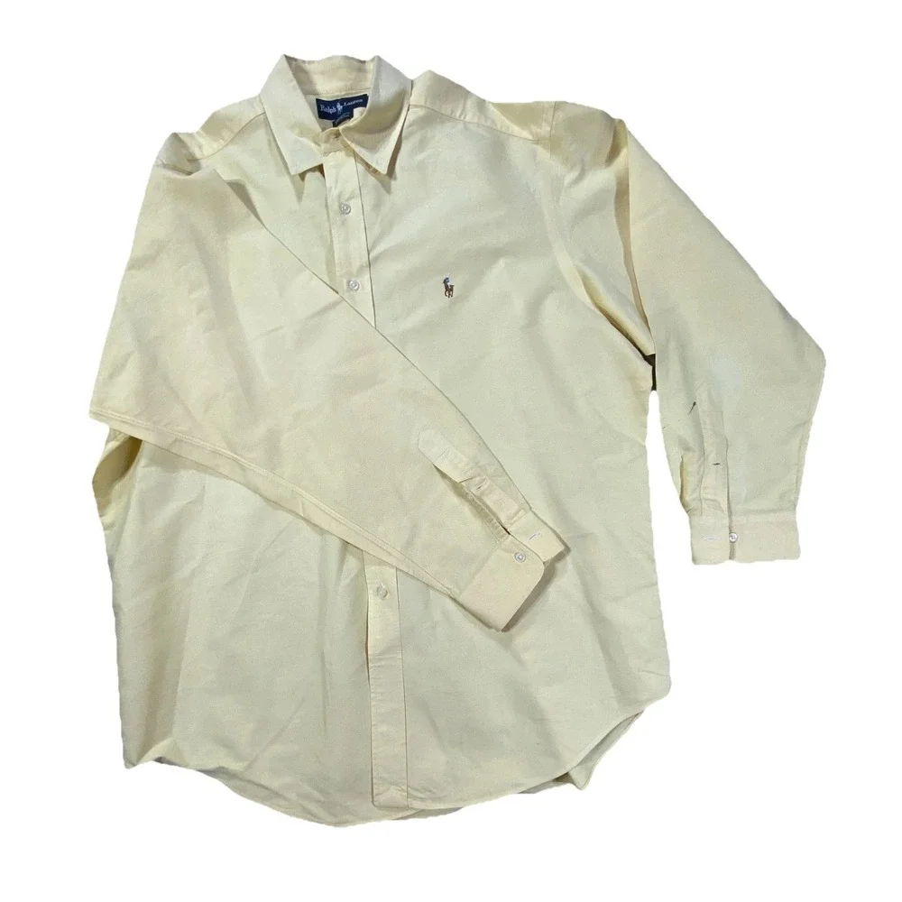 Polo Ralph Lauren Dress Shirt Mens 17-35 Yellow Yarmouth Business Button Down